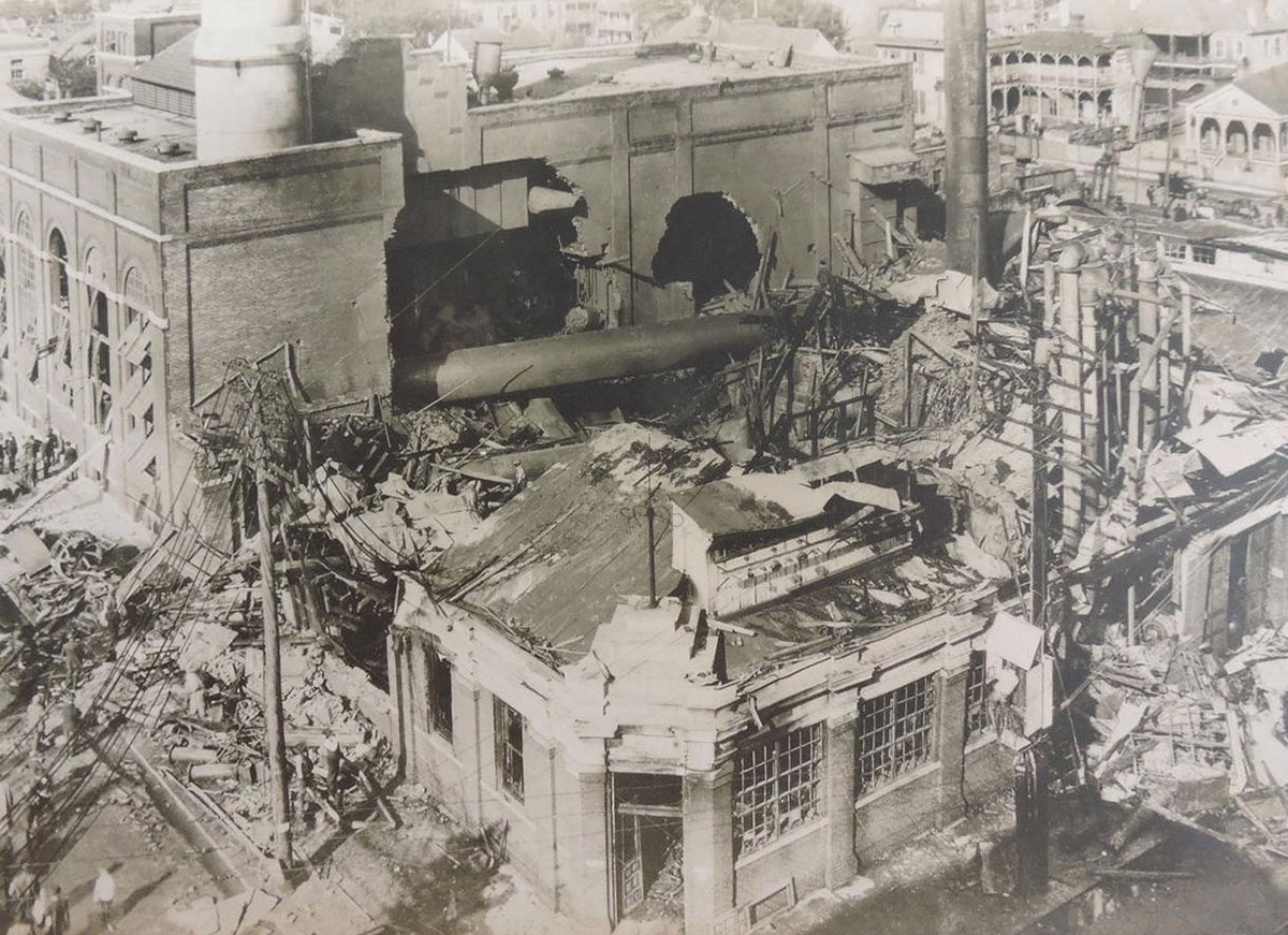 Historic photo of electric plant explosion