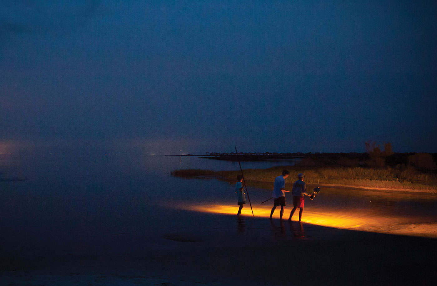 Three boys looking for fish in a jubilee