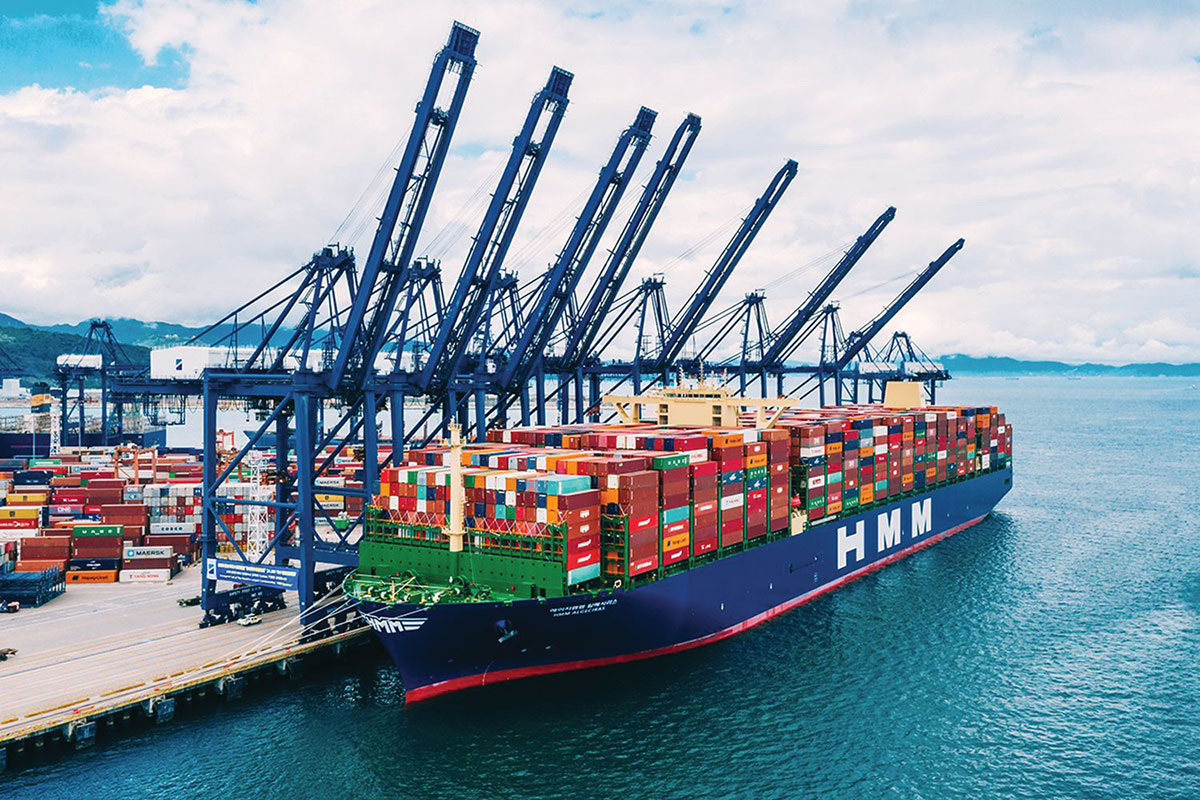 Large marine vessel at shipping port