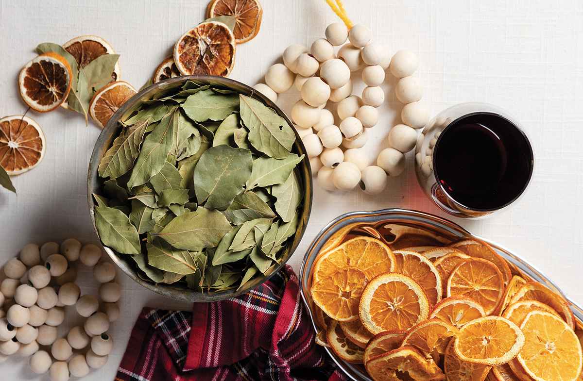 table of supplies for making garland