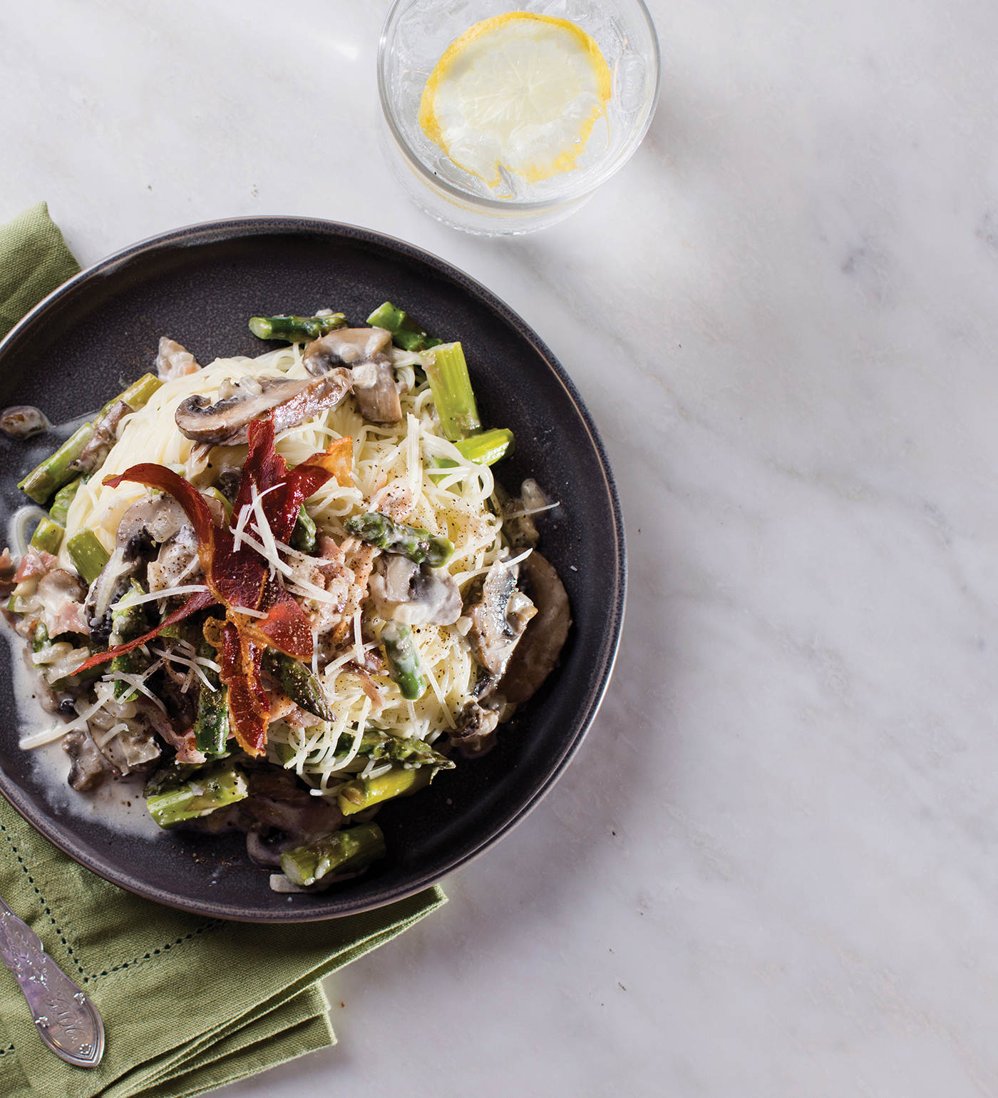 proscuitto, asparagus and parmesa spaghetti